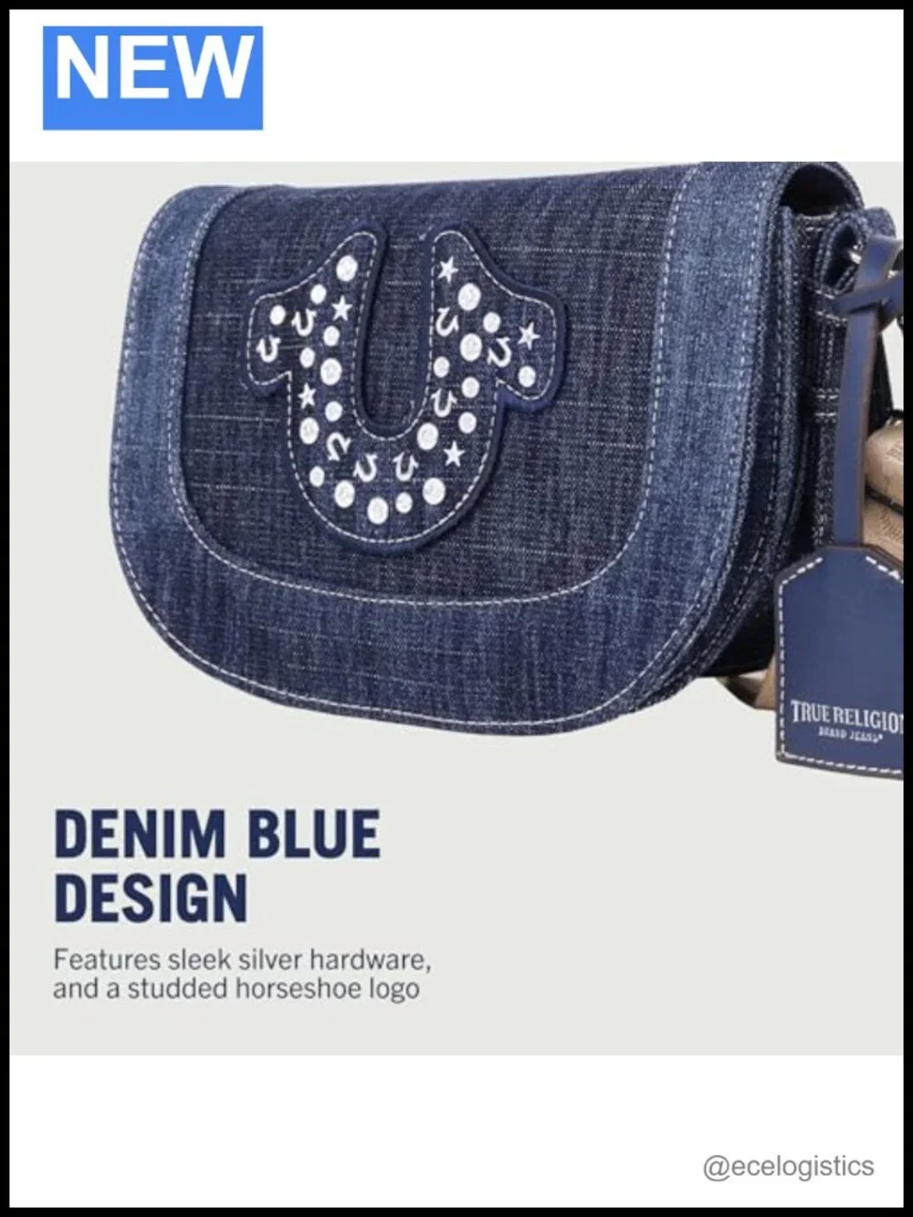 Denim Crossbody Bag with Adjustable Strap and Horseshoe Logo